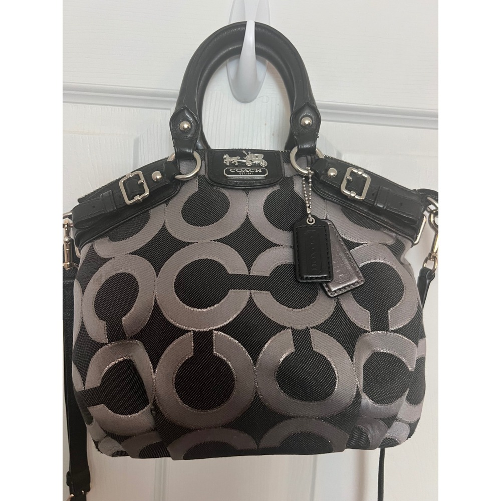 Coach Madison Optic Art Maggie Black Silver Jacquard Satchel Bag 18604 - Picture 2 of 16